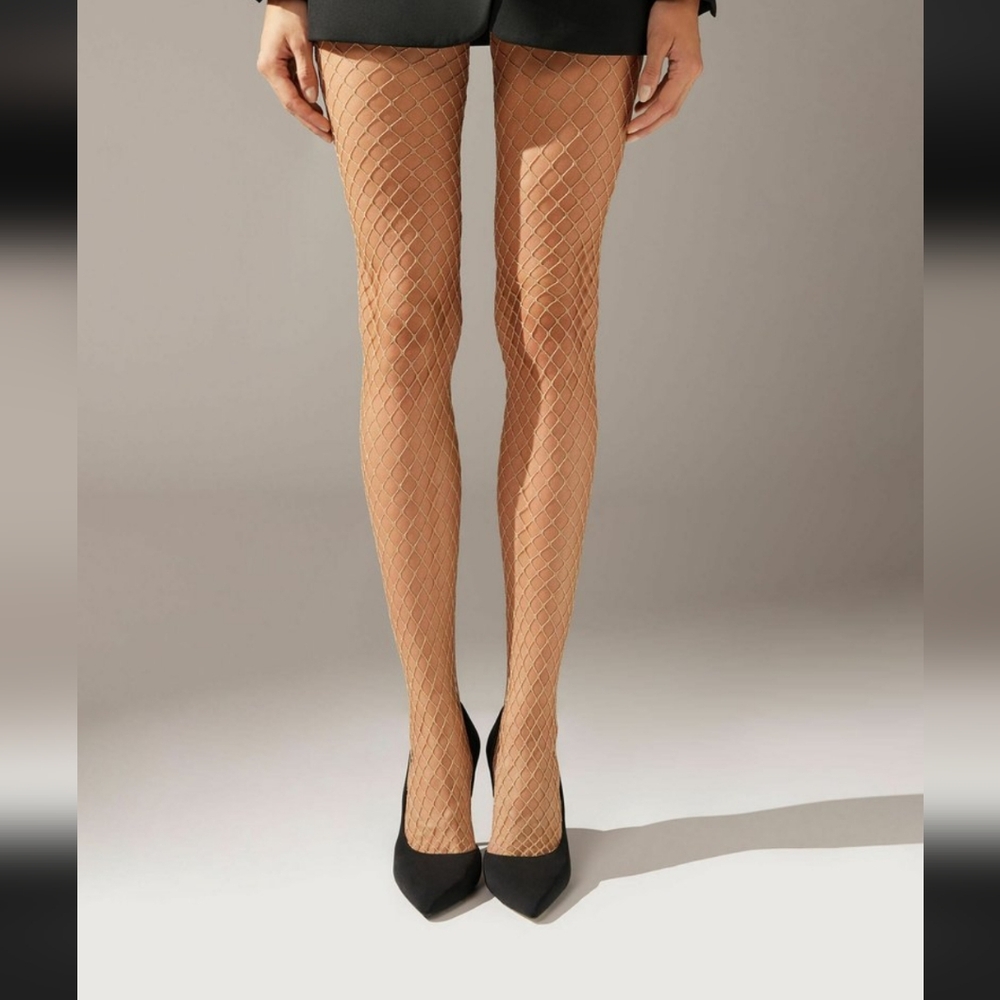 NWT Calzedonia Gold Glitter Fishnets